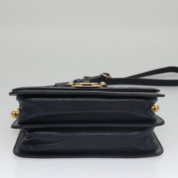 CHANEL Matelasse Turn Lock Chain Hand Bag Leather 2way Navy Gold CC Auth yk16451