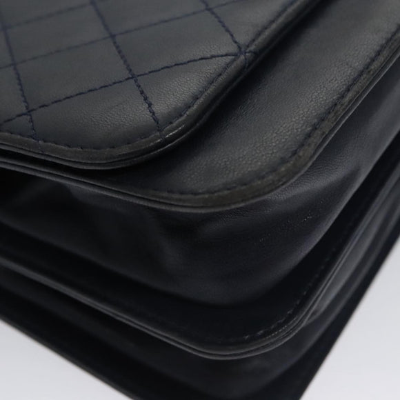 CHANEL Matelasse Turn Lock Chain Hand Bag Leather 2way Navy Gold CC Auth yk16451