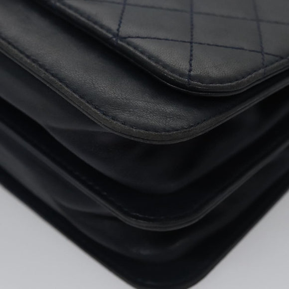 CHANEL Matelasse Turn Lock Chain Hand Bag Leather 2way Navy Gold CC Auth yk16451