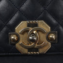 CHANEL Matelasse Turn Lock Chain Hand Bag Leather 2way Navy Gold CC Auth yk16451-20