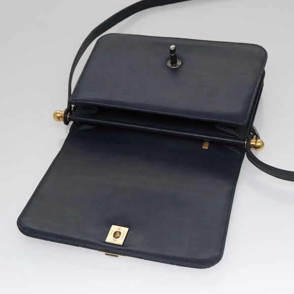 CHANEL Matelasse Turn Lock Chain Hand Bag Leather 2way Navy Gold CC Auth yk16451