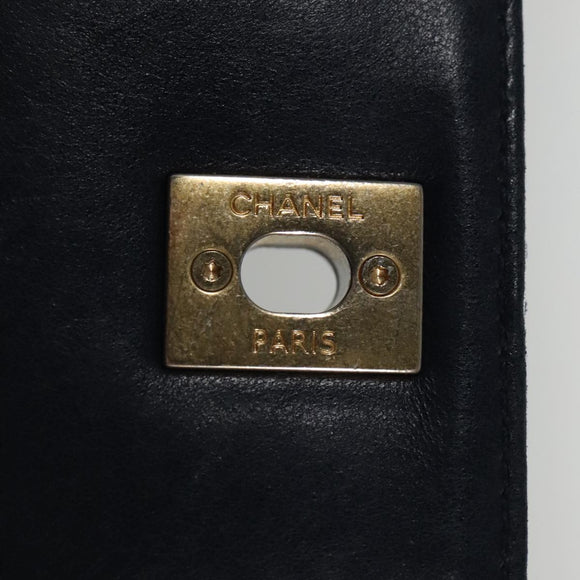 CHANEL Matelasse Turn Lock Chain Hand Bag Leather 2way Navy Gold CC Auth yk16451