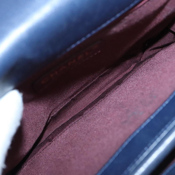 CHANEL Matelasse Turn Lock Chain Hand Bag Leather 2way Navy Gold CC Auth yk16451