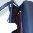 CHANEL Matelasse Turn Lock Chain Hand Bag Leather 2way Navy Gold CC Auth yk16451-26