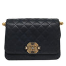 CHANEL Matelasse Turn Lock Chain Hand Bag Leather 2way Navy Gold CC Auth yk16451-13