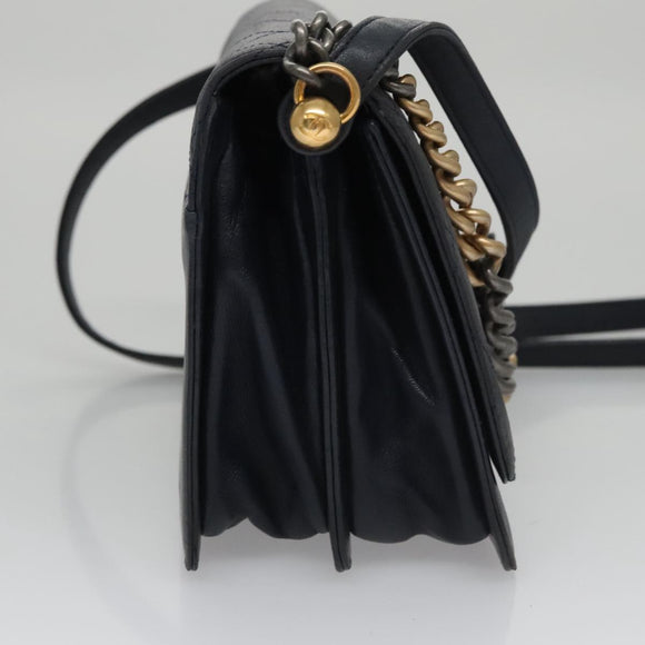 CHANEL Matelasse Turn Lock Chain Hand Bag Leather 2way Navy Gold CC Auth yk16451