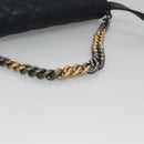 CHANEL Matelasse Turn Lock Chain Hand Bag Leather 2way Navy Gold CC Auth yk16451-7