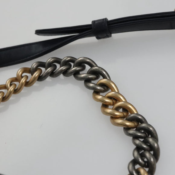 CHANEL Matelasse Turn Lock Chain Hand Bag Leather 2way Navy Gold CC Auth yk16451