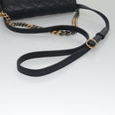 CHANEL Matelasse Turn Lock Chain Hand Bag Leather 2way Navy Gold CC Auth yk16451-9