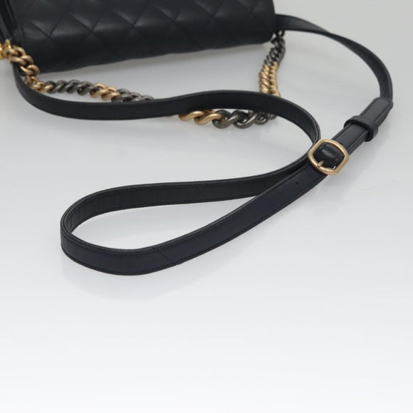 CHANEL Matelasse Turn Lock Chain Hand Bag Leather 2way Navy Gold CC Auth yk16451