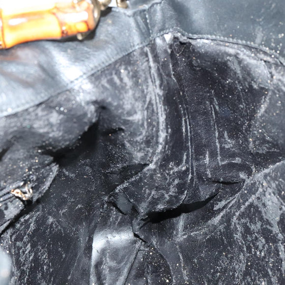 GUCCI Bamboo Hand Bag Leather 2way Black Gold Auth yk16493