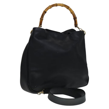 GUCCI Bamboo Hand Bag Leather 2way Black Gold Auth yk16493
