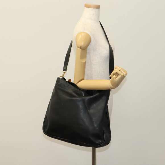 GUCCI Bamboo Hand Bag Leather 2way Black Gold Auth yk16493
