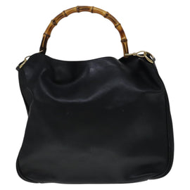 GUCCI Bamboo Hand Bag Leather 2way Black Gold Auth yk16493 - 0