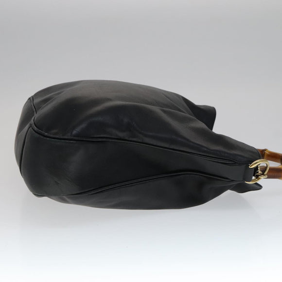 GUCCI Bamboo Hand Bag Leather 2way Black Gold Auth yk16493