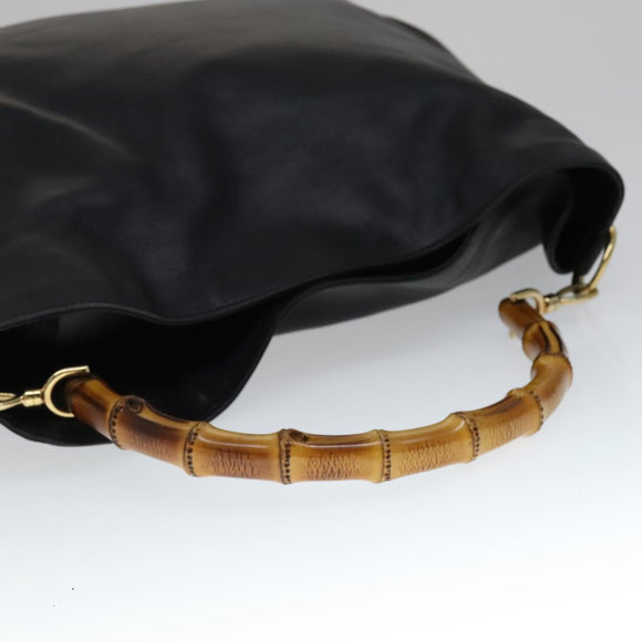GUCCI Bamboo Hand Bag Leather 2way Black Gold Auth yk16493