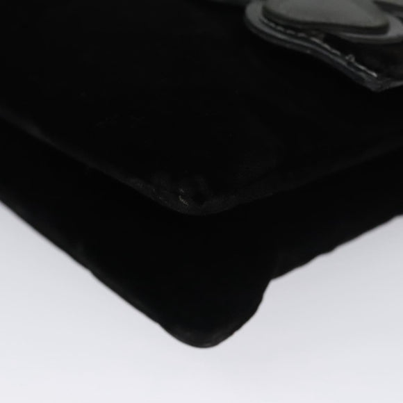 CHANEL Chain Camelia Shoulder Bag Velor Leather Black Silver CC Auth yk16500