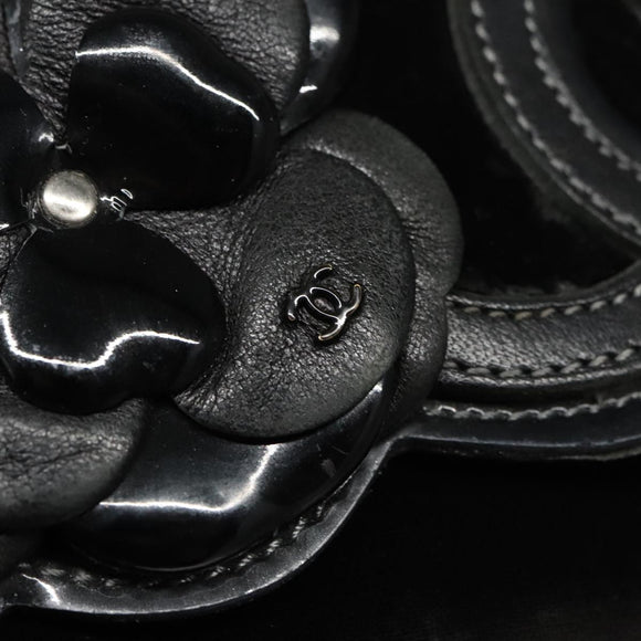 CHANEL Chain Camelia Shoulder Bag Velor Leather Black Silver CC Auth yk16500