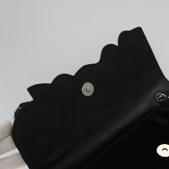 CHANEL Chain Camelia Shoulder Bag Velor Leather Black Silver CC Auth yk16500