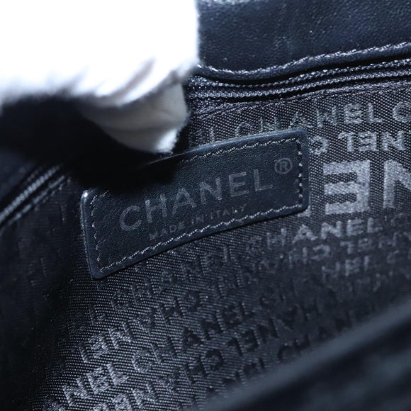 CHANEL Chain Camelia Shoulder Bag Velor Leather Black Silver CC Auth yk16500