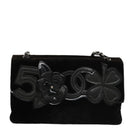 CHANEL Chain Camelia Shoulder Bag Velor Leather Black Silver CC Auth yk16500-13