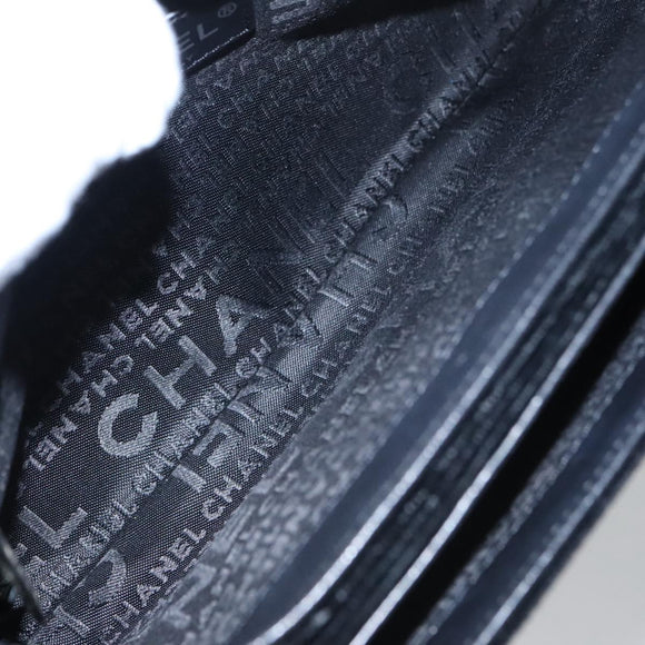 CHANEL Chain Camelia Shoulder Bag Velor Leather Black Silver CC Auth yk16500