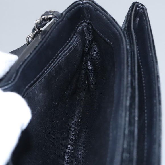 CHANEL Chain Camelia Shoulder Bag Velor Leather Black Silver CC Auth yk16500