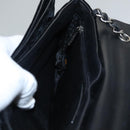 CHANEL Chain Camelia Shoulder Bag Velor Leather Black Silver CC Auth yk16500-24