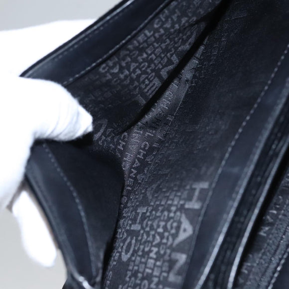 CHANEL Chain Camelia Shoulder Bag Velor Leather Black Silver CC Auth yk16500