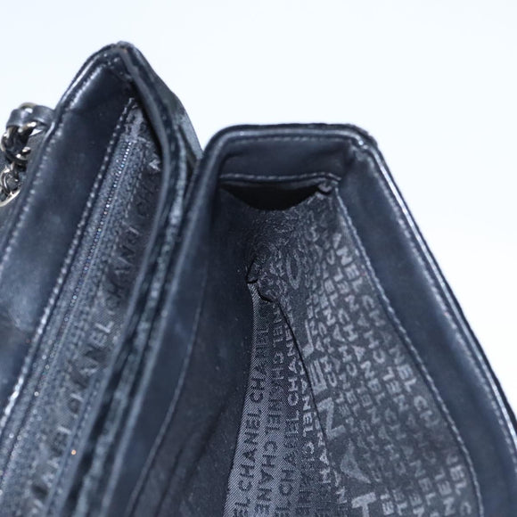 CHANEL Chain Camelia Shoulder Bag Velor Leather Black Silver CC Auth yk16500