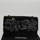 CHANEL Chain Camelia Shoulder Bag Velor Leather Black Silver CC Auth yk16500-12