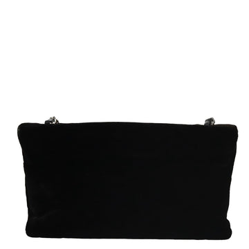 CHANEL Chain Camelia Shoulder Bag Velor Leather Black Silver CC Auth yk16500 - 0