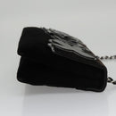 CHANEL Chain Camelia Shoulder Bag Velor Leather Black Silver CC Auth yk16500-3