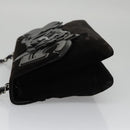 CHANEL Chain Camelia Shoulder Bag Velor Leather Black Silver CC Auth yk16500-4