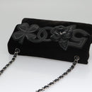 CHANEL Chain Camelia Shoulder Bag Velor Leather Black Silver CC Auth yk16500-6