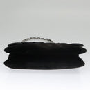 CHANEL Chain Camelia Shoulder Bag Velor Leather Black Silver CC Auth yk16500-5