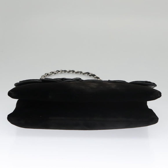CHANEL Chain Camelia Shoulder Bag Velor Leather Black Silver CC Auth yk16500