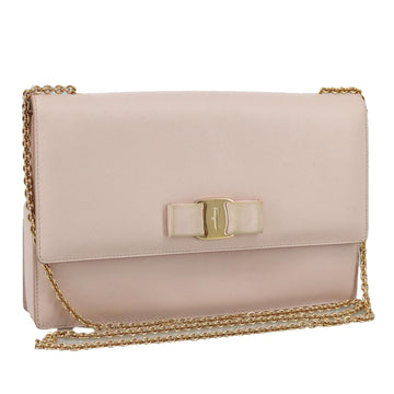 Salvatore Ferragamo Chain Shoulder Bag Leather Pink Gold Auth yk16515