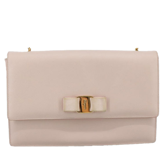 Salvatore Ferragamo Chain Shoulder Bag Leather Pink Gold Auth yk16515