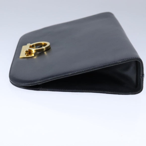 Salvatore Ferragamo Gancini Shoulder Bag Leather Black Gold Auth yk16533