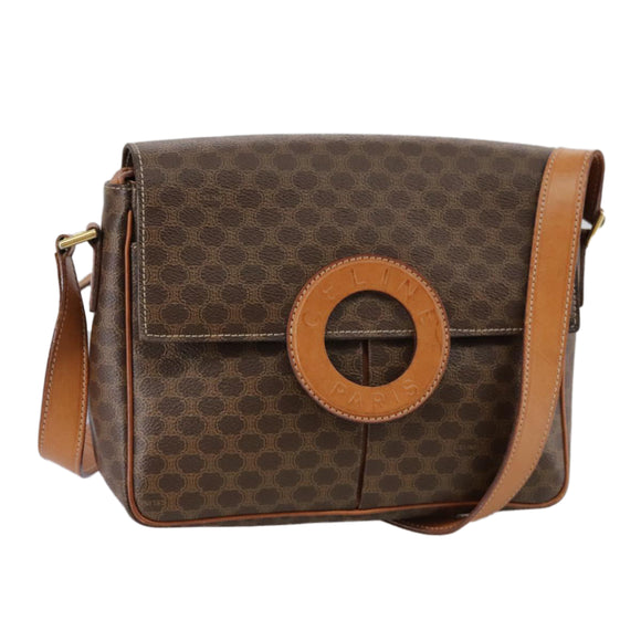 CELINE Macadam Canvas Shoulder Bag PVC Leather Brown Gold Auth yk16587