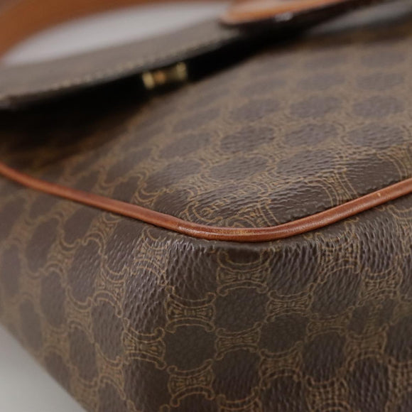 CELINE Macadam Canvas Shoulder Bag PVC Leather Brown Gold Auth yk16587
