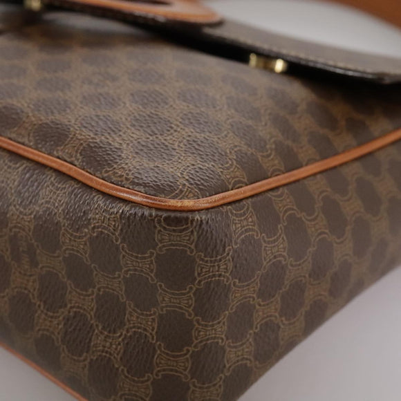 CELINE Macadam Canvas Shoulder Bag PVC Leather Brown Gold Auth yk16587
