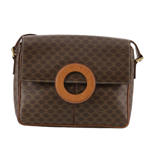 CELINE Macadam Canvas Shoulder Bag PVC Leather Brown Gold Auth yk16587