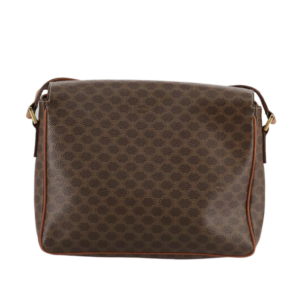 CELINE Macadam Canvas Shoulder Bag PVC Leather Brown Gold Auth yk16587