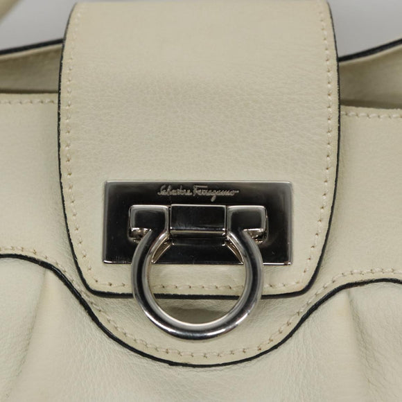 Salvatore Ferragamo Gancini Hand Bag Leather White Silver Auth yk16589