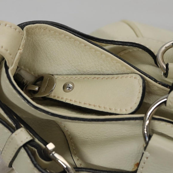 Salvatore Ferragamo Gancini Hand Bag Leather White Silver Auth yk16589