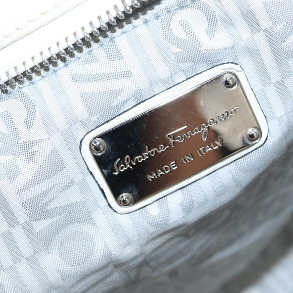 Salvatore Ferragamo Gancini Hand Bag Leather White Silver Auth yk16589