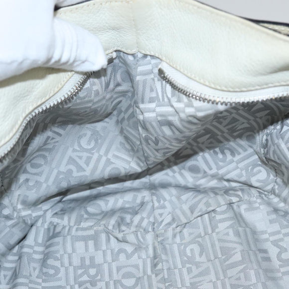 Salvatore Ferragamo Gancini Hand Bag Leather White Silver Auth yk16589