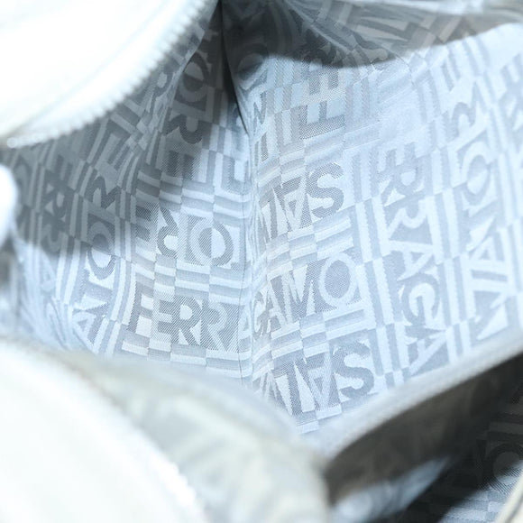 Salvatore Ferragamo Gancini Hand Bag Leather White Silver Auth yk16589